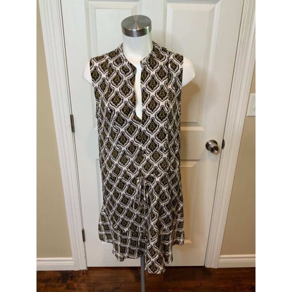 A.L.C. Cream, Tan & Black Geometric Print Drop Waist Dress, Size 10